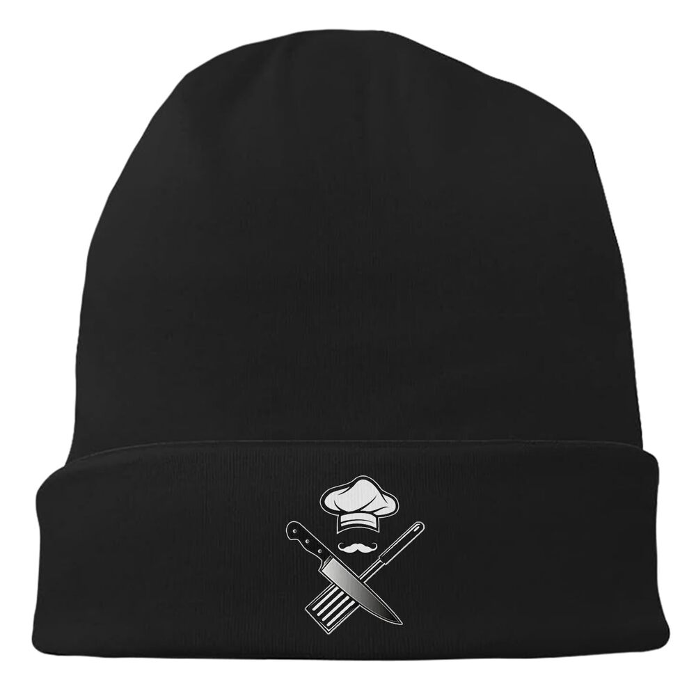 8545 Chef Knife Hat Black Beanie Funny Knives Spatula Kitchen Beanies Cap